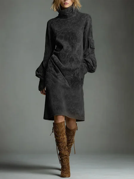 

Urban Suede-Look Midi Dress with Pockets, Deep gray, Midi Dresses