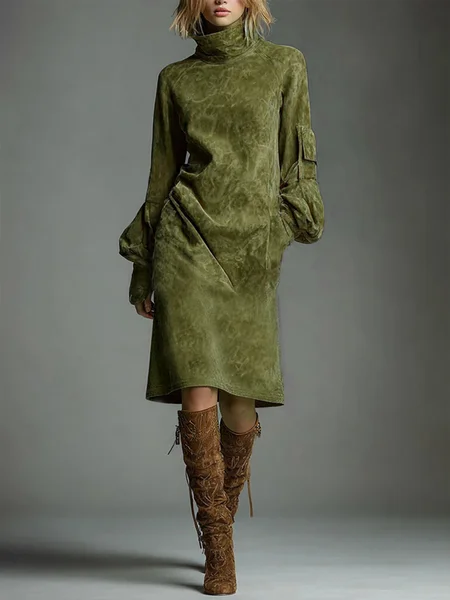 

Urban Suede-Look Midi Dress with Pockets, Green, Midi Dresses