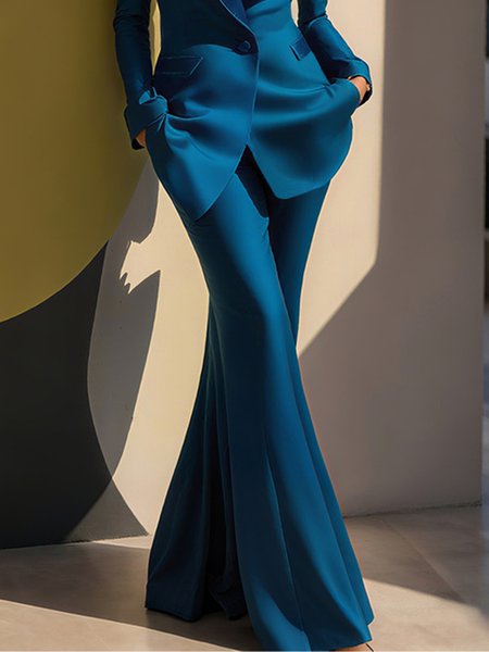 

Satin Elegant Plain Flare Pants, Deep blue, Pants