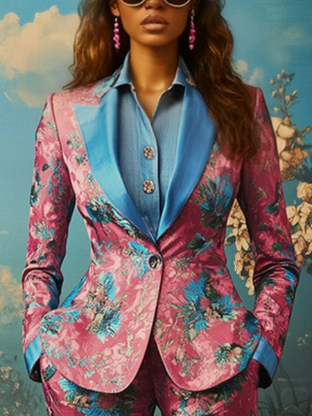 

Urban Floral Lapel Collar Blazer, Pink, Blazers
