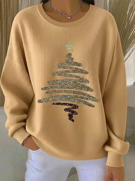 

Casual Crew Neck Christmas Sweatshirt Printing, Khaki, Hoodies & Sweatshirts