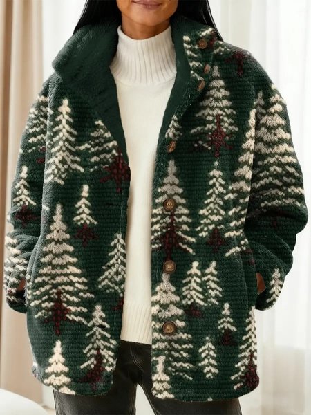 

Women Winter Outerwear Vintage Christmas Long Sleeve Jacket, Darkgreen, Coats