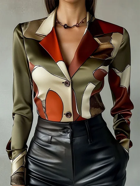 Urban Abstract Graphic Printing Lapel Collar Shirt