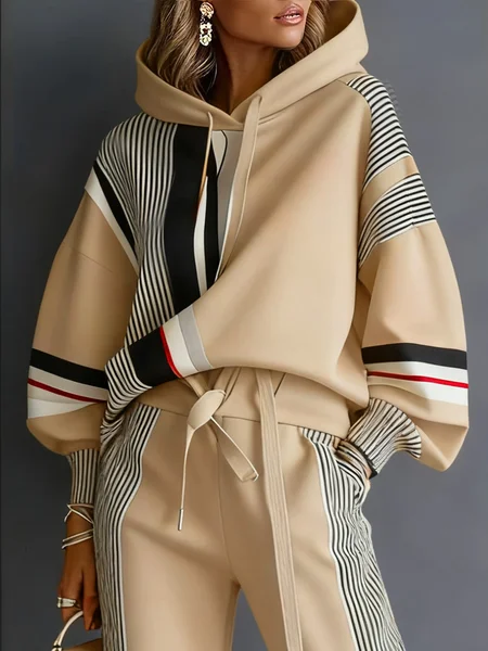 

Urban Geometric Relaxed Fit Hoodie, Apricot, Hoodies and Sweatshirts