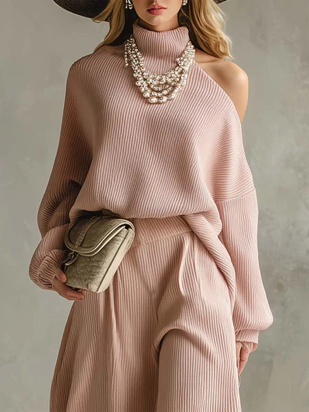 

Casual Plain Hollow Out Turtleneck Blouse, Pink, Blouses and Shirts