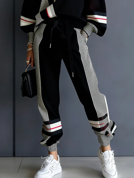 

Casual Colorblock Ankle Cuffed Pants, Black, Pants