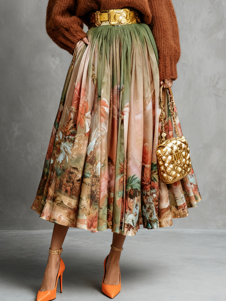 

Urban Floral Midi Skirt, As picture, Skirts