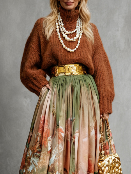 

Urban Plain Turtleneck Sweater, Brown, Pullovers