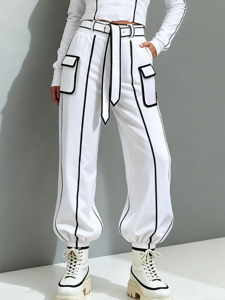 

Casual Color Block Ankle Banded Pants Sweatpants & Joggers, Black-white, Pants