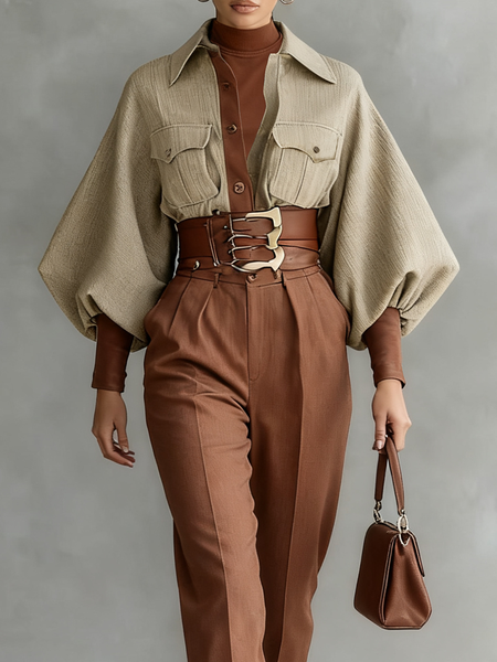 

Urban Color Block Shirt Collar Shirt, As picture, Blouses and Shirts