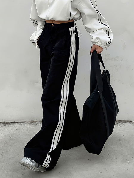 

Casual Color Block Straight Pants, Black, Pants