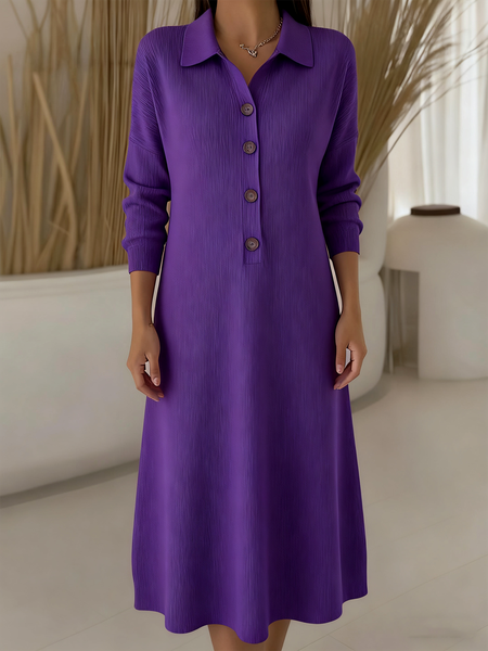

Women Plain Autumn Dress Shawl Collar Long Sleeve H-Line Dress, Purple, Dresses
