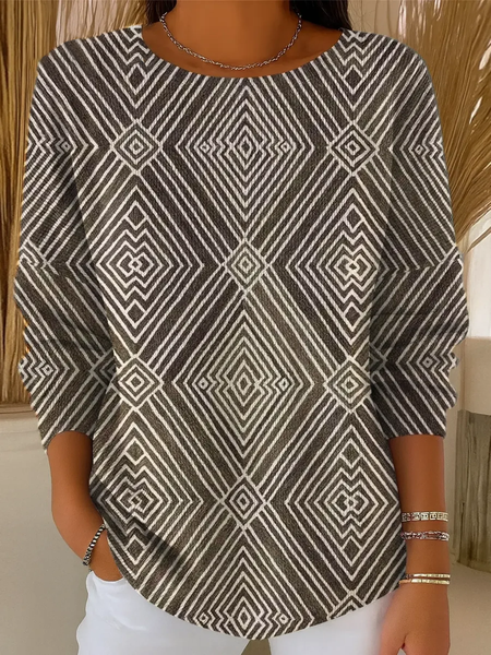 

Women Abstract Printing Spring/Fall Casual Long Sleeve Crew Neck Sweater, Brown, Sweaters