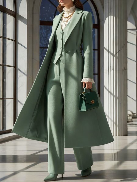 

Urban Regular Sleeve Plain Lapel Collar Coat, Green, Coats