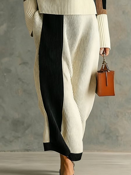 

Urban Color Block Sweater Skirt, As picture, Skirts