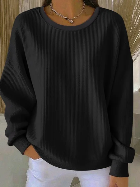 

Casual Crew Neck Plain Sweatshirt Printing, Black, Sweaters