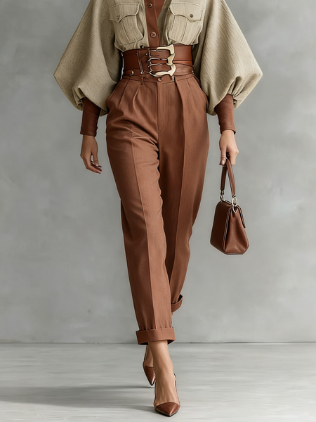 

Urban Plain Straight Pants, Brown, Pants