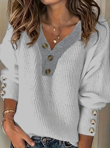

Women Plain Long Sleeve Comfy Street Split Joint Sweater, Gray, Sweaters