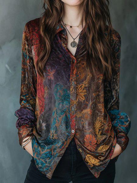 

Casual Geometric Printing Shirt Collar Shirt, As picture, Blouses and Shirts