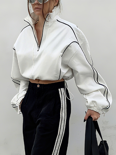 

Casual Color Block Split Joint Sweatshirt, White, Hoodies and Sweatshirts