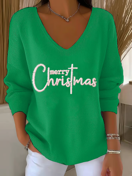 

Women Christmas Long Sleeve Tee T-shirt V Neck Printing Casual Spring/Fall Top, Green, T-Shirts