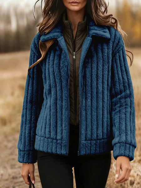 

Urban Plain Stand Collar Teddy Jacket, Navyblue, Outerwear