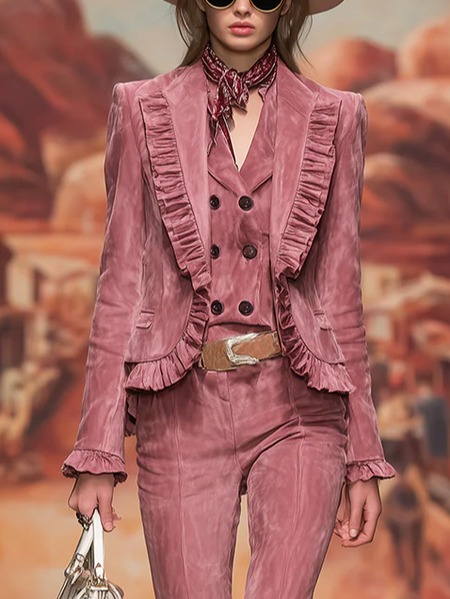 

Urban Buttoned Plain Lapel Collar Suede Coat, Pink, Jackets