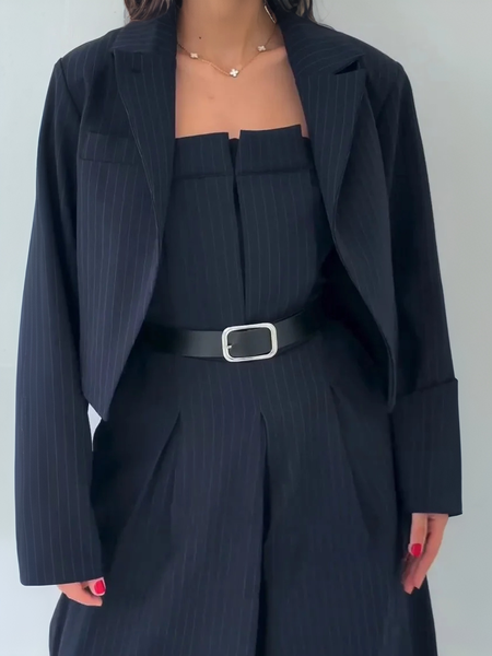 

Urban Buttoned Striped Lapel Collar Blazer, Deep blue, Blazers