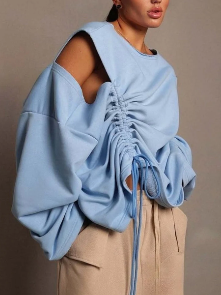 

Casual Plain Drawstring Sweatshirt, Blue, Hoodies and Sweatshirts