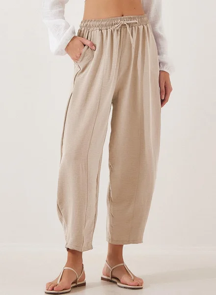 

Plain Loose Simple Pants, Apricot, Pants