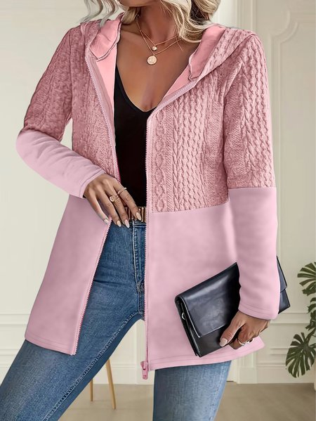 

Loose Casual Hoodie Multicolor Block Jacket, Pink, Outerwear