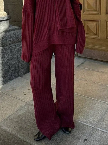 

Casual Plain Straight Sweater Pants, Wine red, Pants
