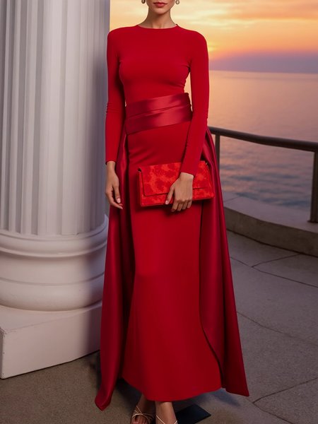 

Elegant Plain Split Joint Maxi Dress, Red, Maxi Dresses