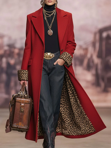 Urban Buttoned Color Block Lapel Collar Coat