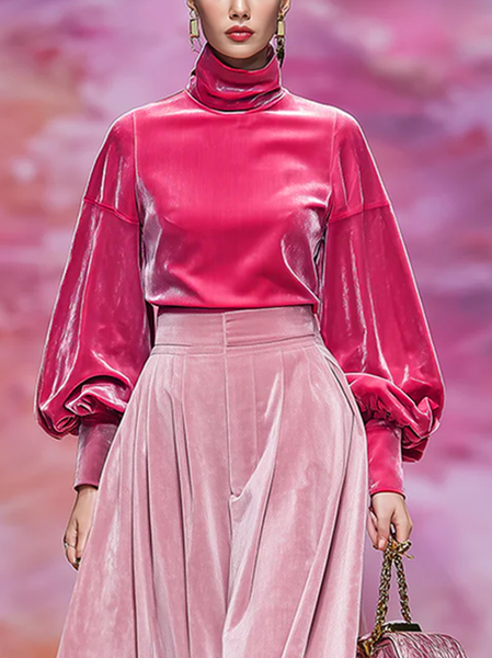 

Velvet Urban Plain Turtleneck Blouse, Pink, Blouses and Shirts
