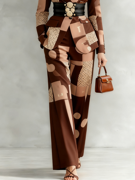 

Urban Geometric Straight Pants, As picture, Pants