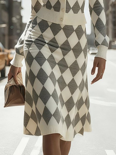 

Urban Plaid Sweater Knee Length Skirt, Gray, Skirts