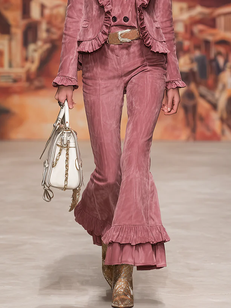 

Urban Plain Peplum Flare Pants, Pink, Pants