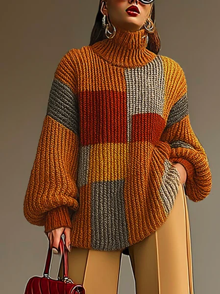 

Urban Plaid Turtleneck Sweater, Brown, Pullovers