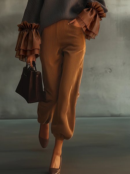 

Casual Plain Bloomers Pants, Brown, Pants