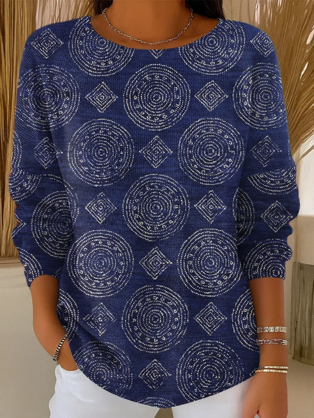

Women Abstract Printing Spring/Fall Casual Long Sleeve Crew Neck Sweater, Deep blue, Sweaters