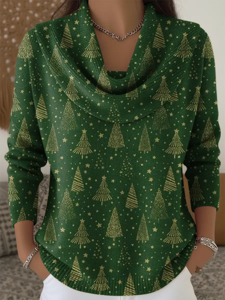 

Women Christmas Printing Spring/Fall Casual Long Sleeve Cowl Neck Sweater, Green, Sweaters