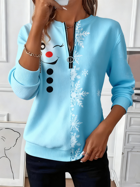 

Women Christmas Crew Neck Vintage Spring/Fall Long Sleeve Sweatshirt, Blue, Sweatshirts & Hoodies