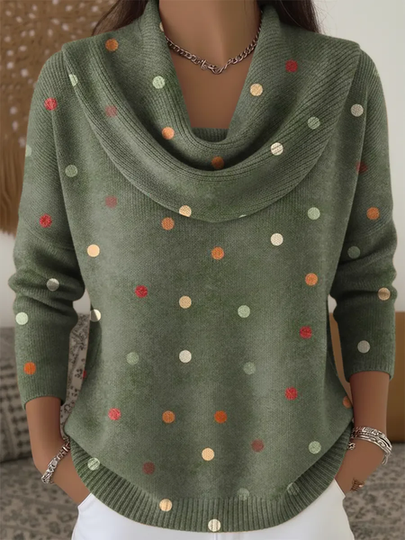 

Women Polka Dots Printing Spring/Fall Casual Long Sleeve Cowl Neck Sweater, Green, Sweaters