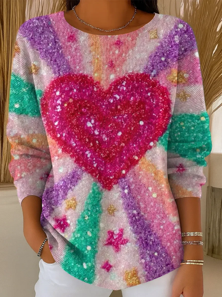 

Women Heart/Cordate Printing Spring/Fall Casual Long Sleeve Crew Neck Sweater, As picture, Sweaters