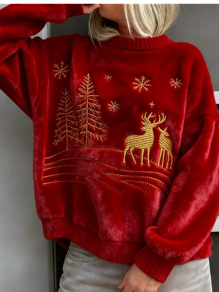 

Casual Crew Neck Christmas Sweatshirt, Wine red, Hoodies & Sweatshirts