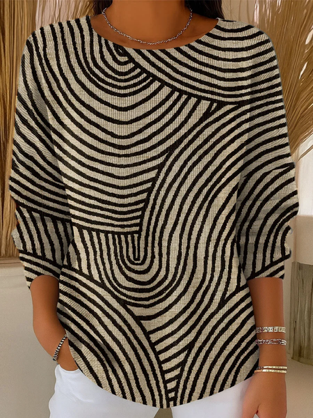 

Women Abstract Printing Spring/Fall Casual Long Sleeve Crew Neck Sweater, Khaki, Sweaters