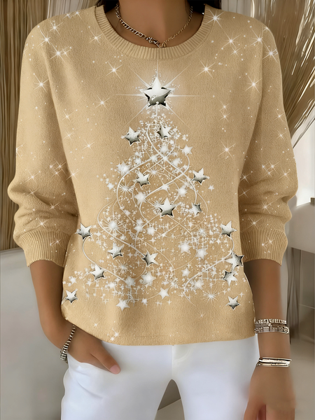 

Women Christmas Long Sleeve Comfy Vintage Sweater, Apricot, Sweaters