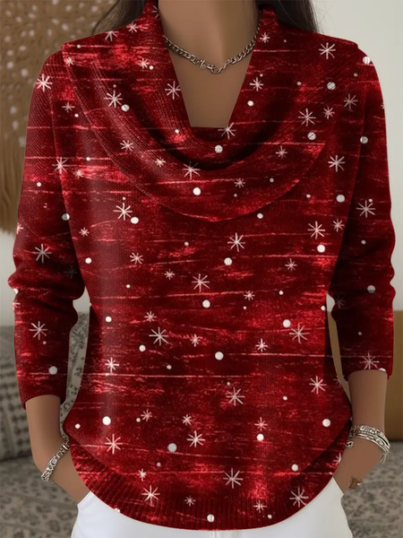 

Women Christmas Printing Spring/Fall Casual Long Sleeve Cowl Neck Sweater, Red, Sweaters