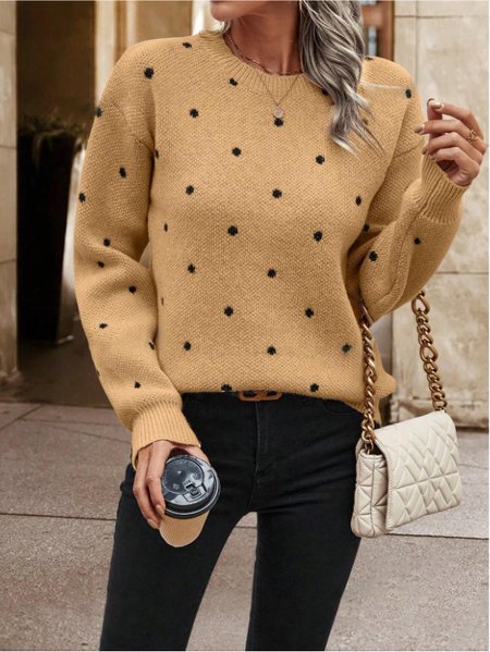 

Women Polka Dots Long Sleeve Comfy Casual Printing Sweater, Camel, Sweaters
